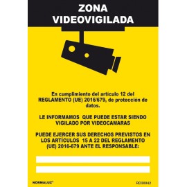 SEÑAL ZONA VIDEOVIGILADA - 210X300 MM