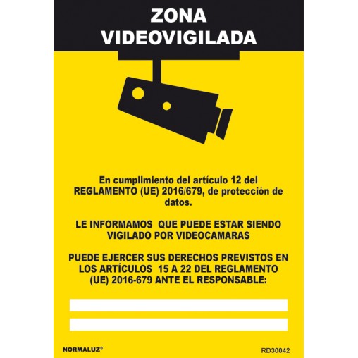 SEÑAL ZONA VIDEOVIGILADA - 210X300 MM