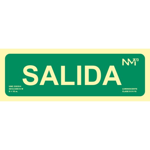 SEÑAL SALIDA PVC CLASE B - 105X300MM