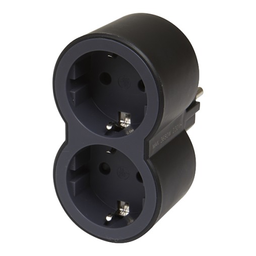 ADAPTADOR ESTÁNDAR 2X2P+T FRONTAL NEGRO - 16 A