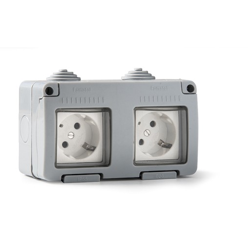 BASE ENCHUFE SUPERFICIE DOBLE IP55 ESTANCO