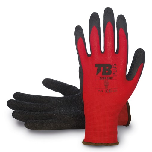 GUANTE POLIESTER LATEX ROJO - T.9