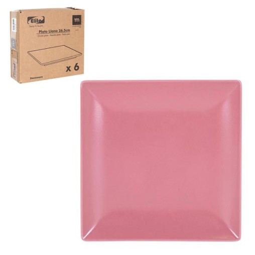 PLATO LLANO CUADRADO ROSA - 26,5 CM