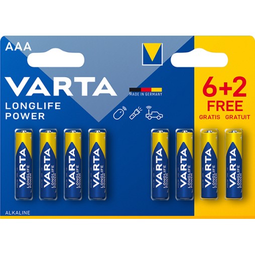 (20 u.) PILA ALCALINA LR03 AAA BL 6+2 LONGLIFE POWER