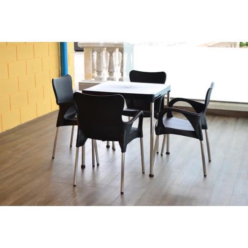 MESA RESINA NEGRA/ALUMINIO - 70X70 CM