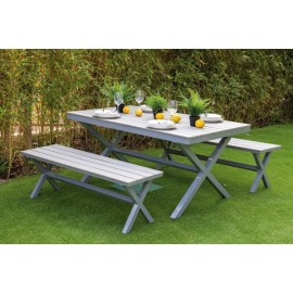 CONJUNTO MESA+2BANCOS ALUMINIO - 3 PZAS