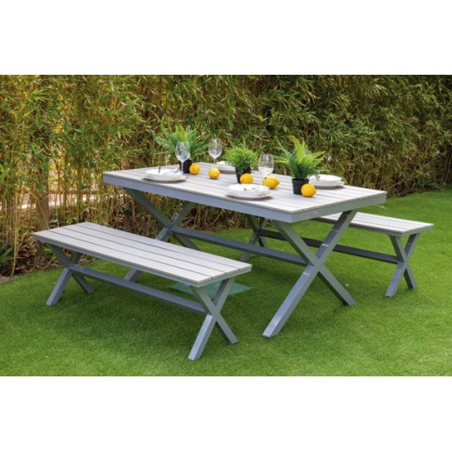 CONJUNTO MESA+2BANCOS ALUMINIO - 3 PZAS