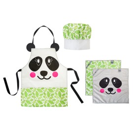 DELANTAL+GORRO+2PAÑOS PANDA INFANTIL