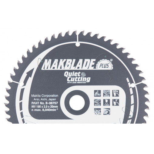 B-08757 Disco sierra circular , Makblade+ T.C.T, 190 x 20 mm, 60 D
