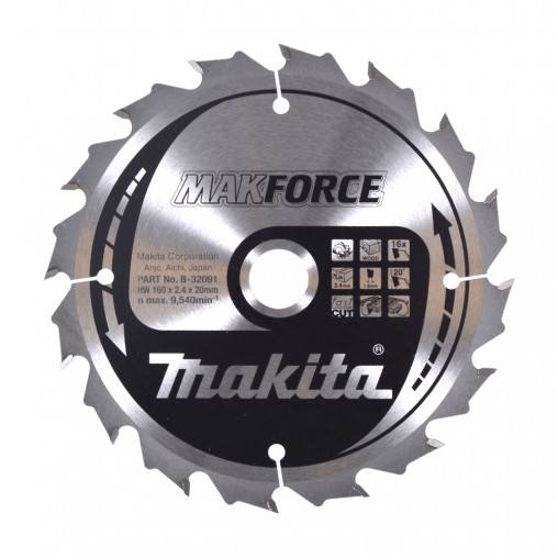 B-32091 Disco sierra circular , Makparace T.C.T, 160 x 20 mm, 16 D