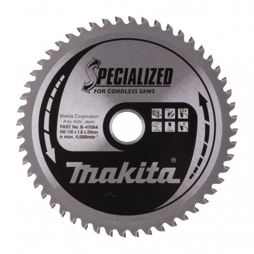 B-47064 Disco sierra circular , Specialized T.C.T, 150 x 20 mm, 52 D