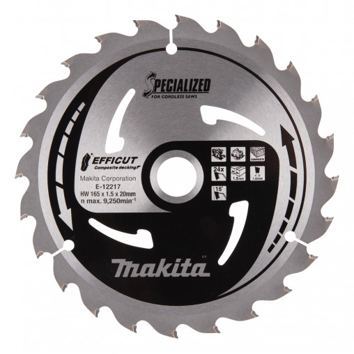E-12217 Disco sierra circular , Efficut T.C.T, 165 x 20 mm, 24 D