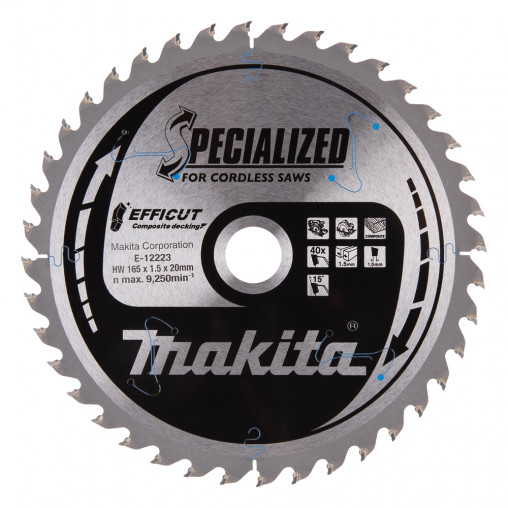 E-12223 Disco sierra circular , Efficut T.C.T, 165 x 20 mm, 40 D