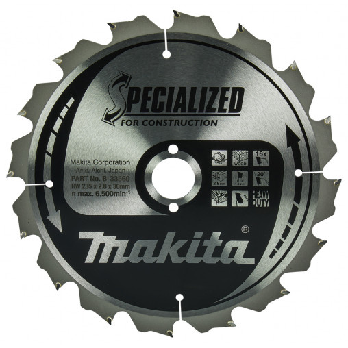 B-33560 Disco HM sierra circular,, Specialized T.C.T, 235 x 30 mm, 16 T